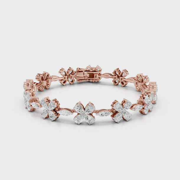 Pear-and-Marquise_Shaped_Flower_Diamonds_Bracelet_Office_Minimal_Wear_Jewellery_Rose_Gold